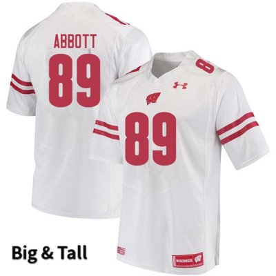 Men's Wisconsin Badgers NCAA #89 A.J. Abbott White Authentic Under Armour Big & Tall Stitched College Football Jersey GZ31A11XN